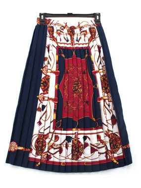 New Philippe Marques Pleated Skirt Women 6 Vibrant Equestrian Scarf Print